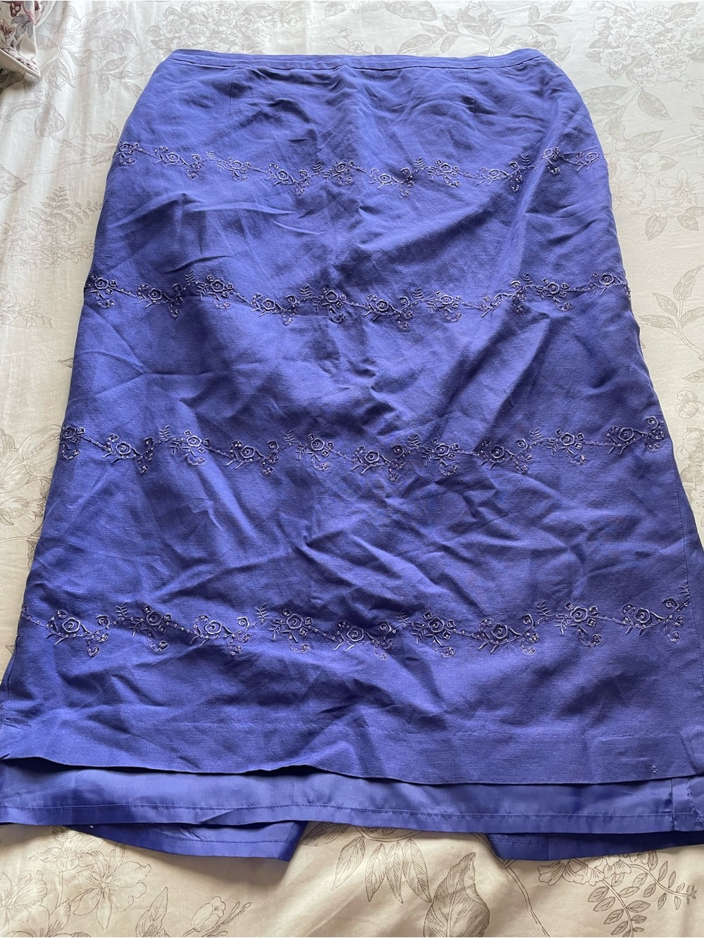 Purple Linen Beaded Floral Maxi Skirt XL Fairycore Whimsical Feminine Dainty 90s